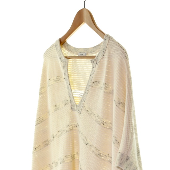 Vince Speckle Stitch Popover Stripe Marled V-Neck Tunic Sweater Womens M/L - Picture 4 of 8